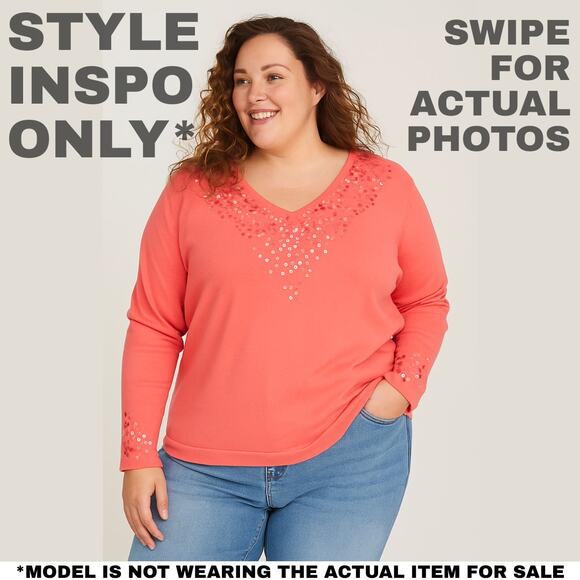 NWT Rafaella 1X Pink Sequin V-Neck Long-sleeved Top/Sweater [0023] - Picture 2 of 10